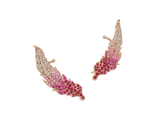 Fearless Feather Ruby and Diamond Earrings