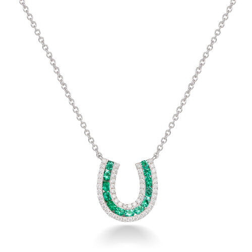 Lucky Horseshoe Necklace with Emeralds and Diamonds