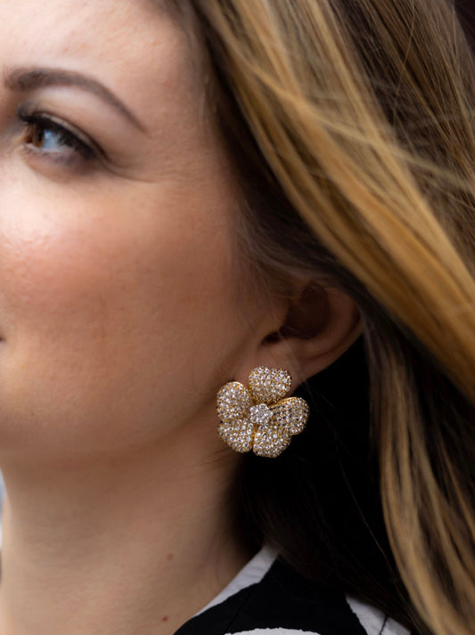 White Sapphire and Diamond Flower Earrings
