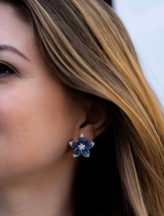 Zahara Blue Sapphire and Diamond Flower Earrings by Karina Brez