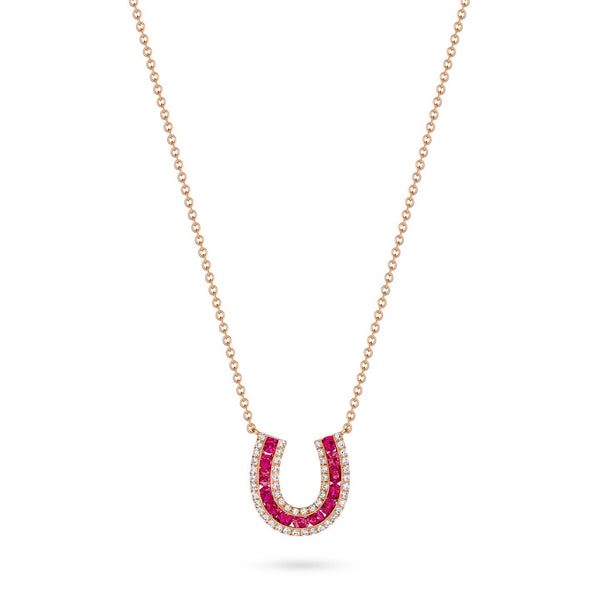 Lucky Horseshoe Necklace with Rubies