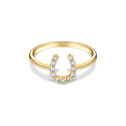 Mini Lucky Horseshoe Yellow Gold and Diamond Ring