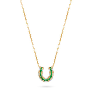 Lucky Horseshoe Necklace with Emeralds and Diamonds