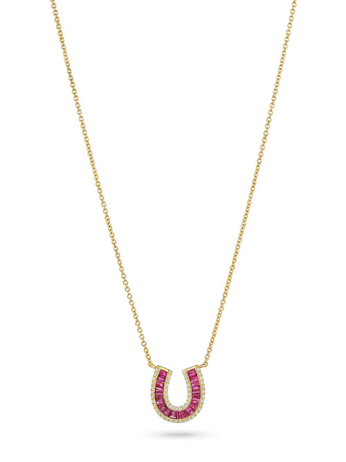 Small Baguette Ruby and Diamond Horseshoe Necklace