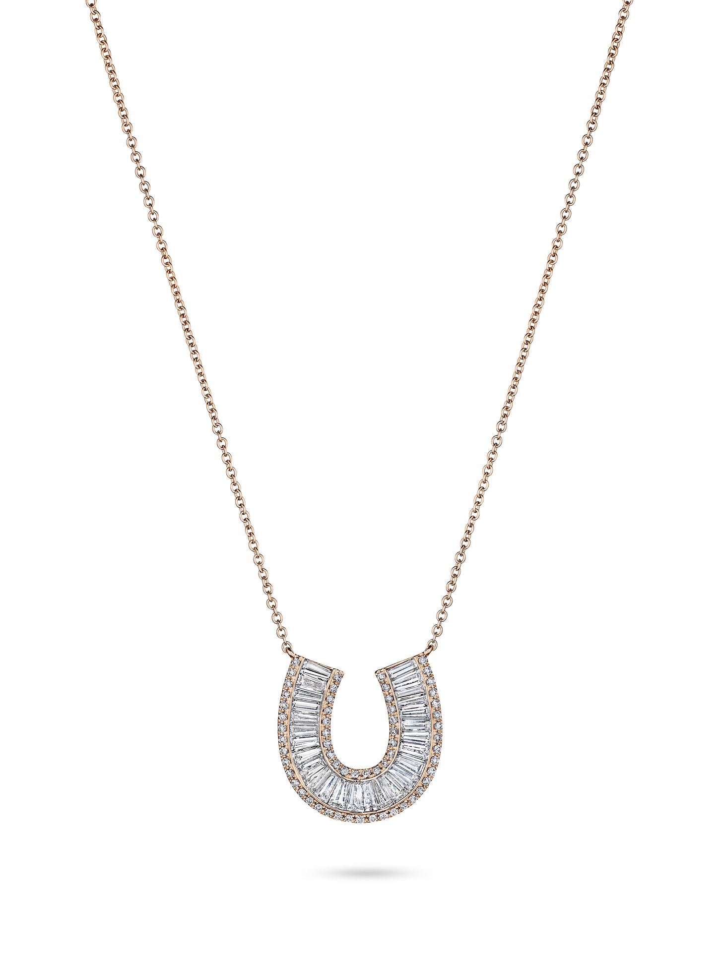 Large Baguette Lucky Horseshoe Diamond Necklace