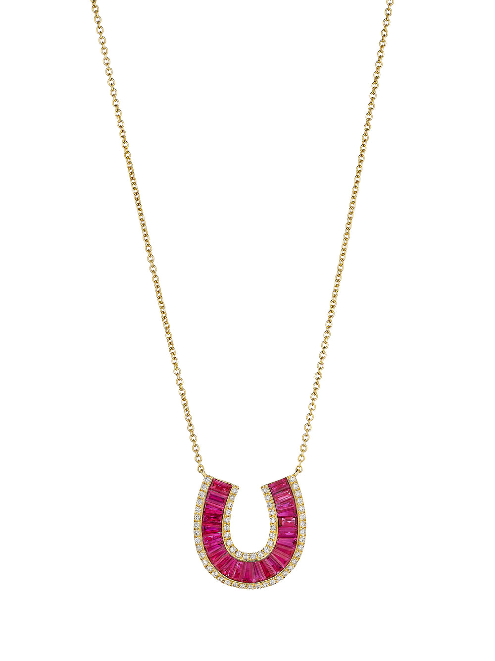 Large Ruby Baguette and Diamond Horseshoe Necklace