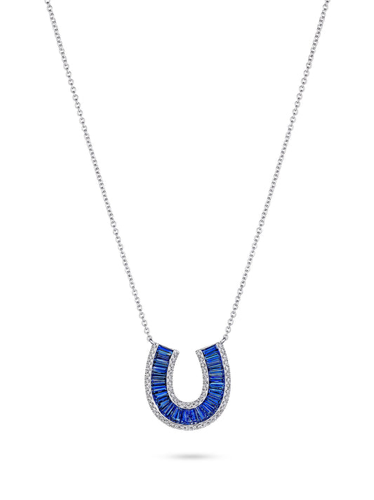 Large Sapphire and Diamond Baguette Horseshoe necklace