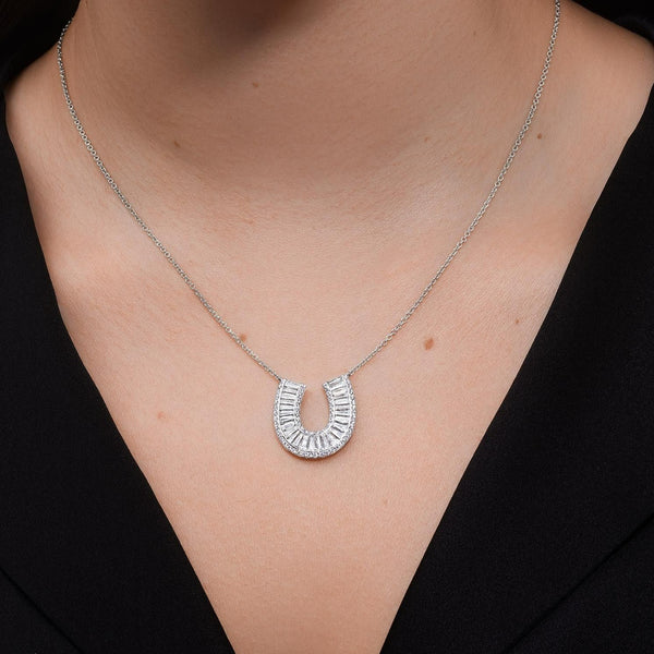 Large Baguette Lucky Horseshoe Diamond Necklace