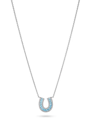 Small Baguette Topaz and Diamond Horseshoe Necklace