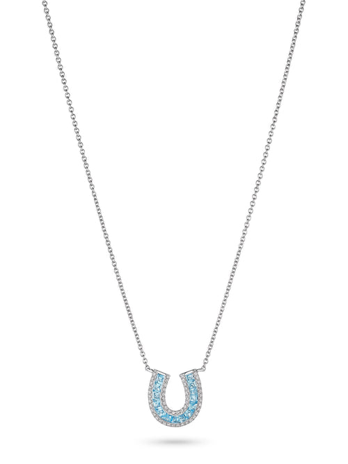 Small Baguette Topaz and Diamond Horseshoe Necklace