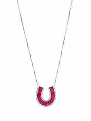 Large Ruby Baguette and Diamond Horseshoe Necklace