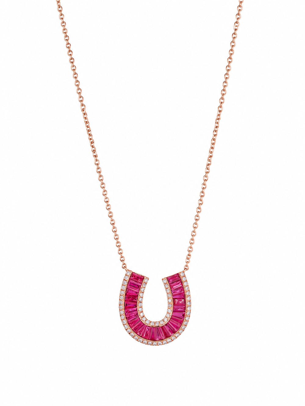 Large Ruby Baguette and Diamond Horseshoe Necklace