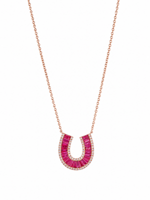 Large Ruby Baguette and Diamond Horseshoe Necklace