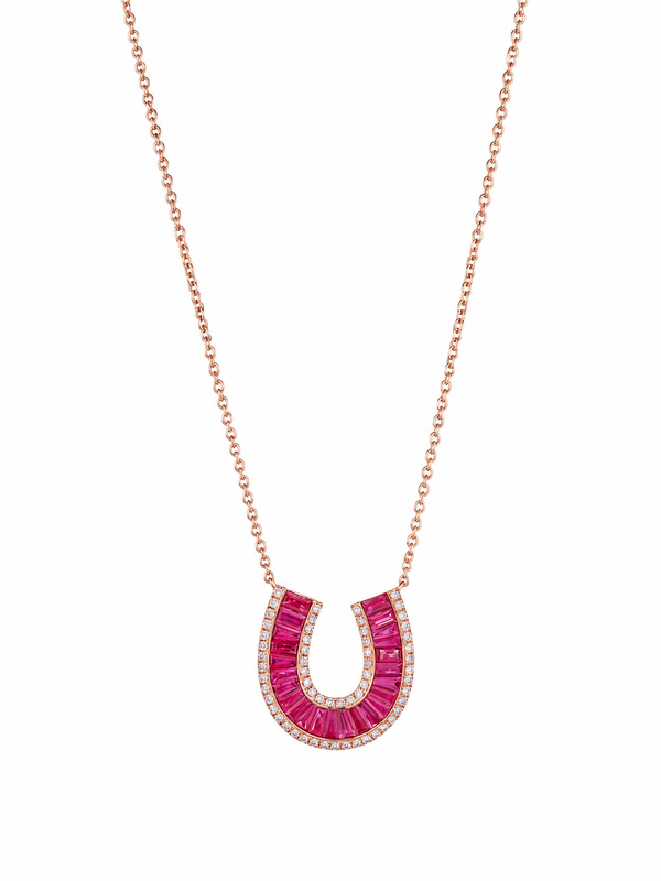 Large Ruby Baguette and Diamond Horseshoe Necklace