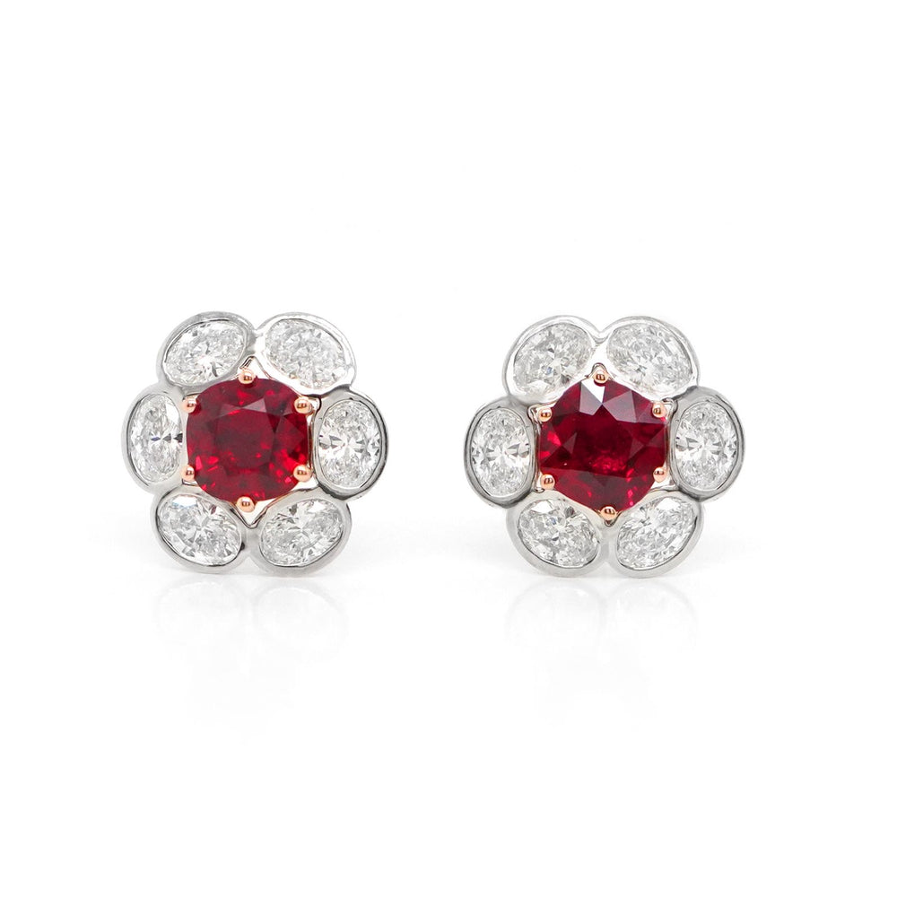 Rare Unheated Mozambique Ruby and Diamonds Earrings