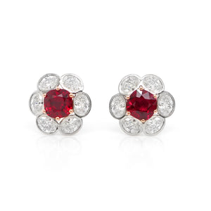 Rare Unheated Mozambique Ruby and Diamonds Earrings
