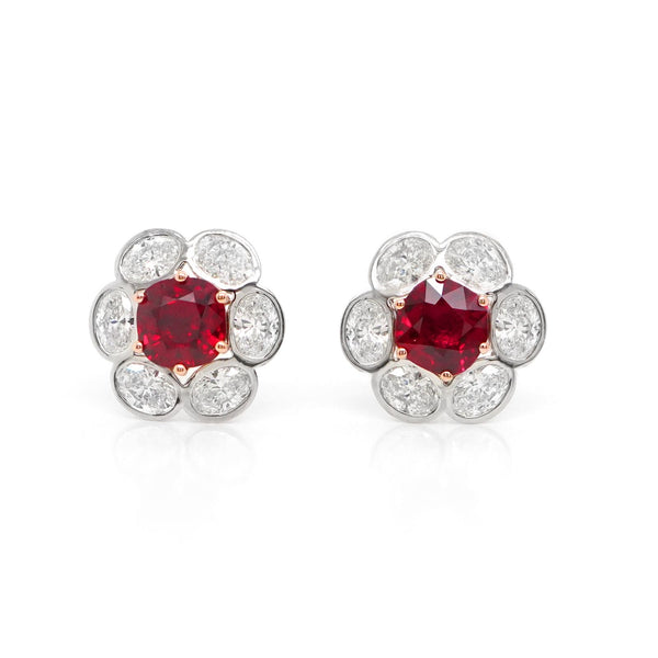 Rare Unheated Mozambique Ruby and Diamonds Earrings
