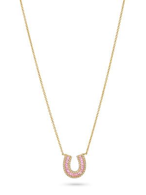 Small Baguette Pink Sapphire and Diamond Horseshoe Necklace