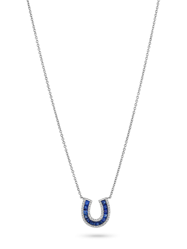 Small Baguette Sapphire and Diamond Horseshoe Necklace
