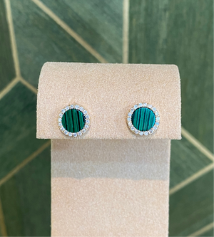 Round Malachite and Diamond Earrings