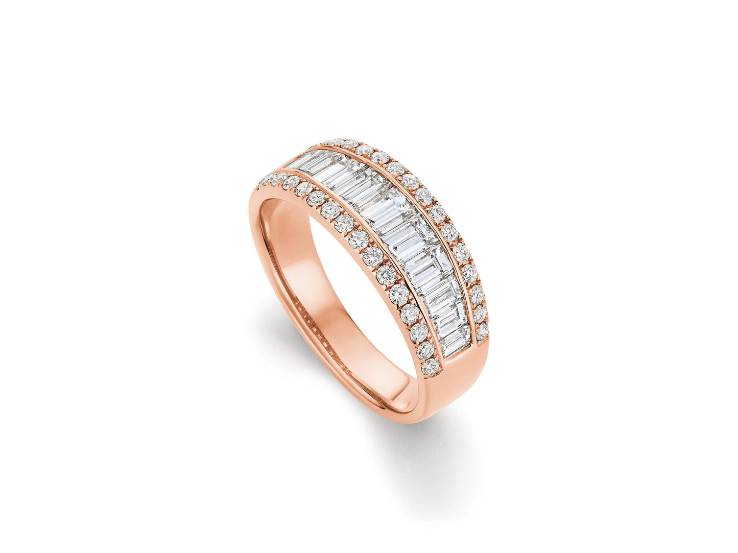 Baguette and Round Diamond Halfway Band- Rose Gold