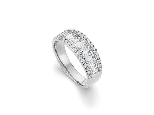 Baguette and Round Diamond Halfway Band- White Gold