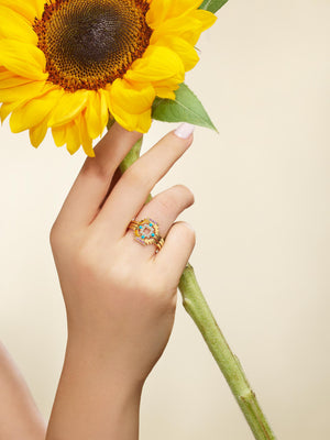 Sierra Center Stackable Diamond and Turquoise Ring