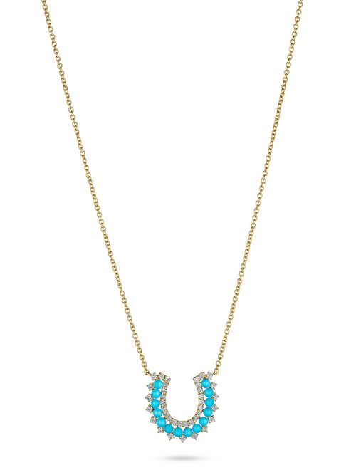 Turquoise and Diamond Horseshoe Necklace