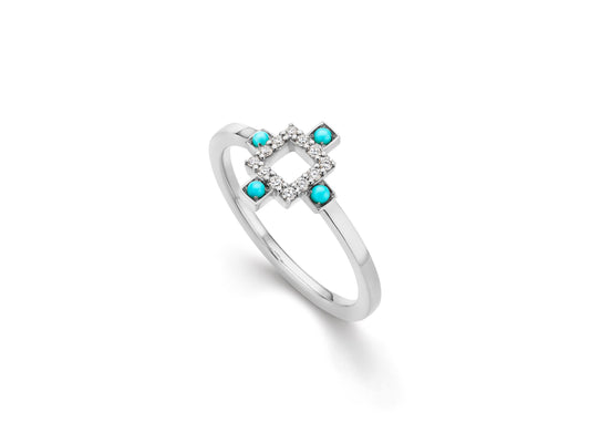 Sierra Center Stackable Diamond and Turquoise Ring