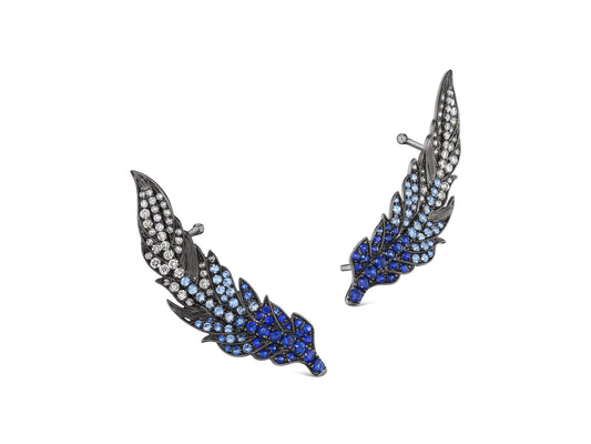 Fearless Feathers Sapphire and Diamond Earrings