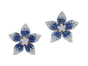 Petite Zahara Blue Sapphire and Diamond Flower Earrings