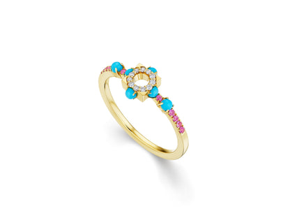 Vail Center Stackable Diamond, Pink Sapphire, and Turquoise Ring