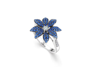 Blue Sapphire and Diamond Flower Ring