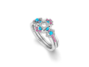 Vail Center Stackable Diamond, Pink Sapphire, and Turquoise Ring