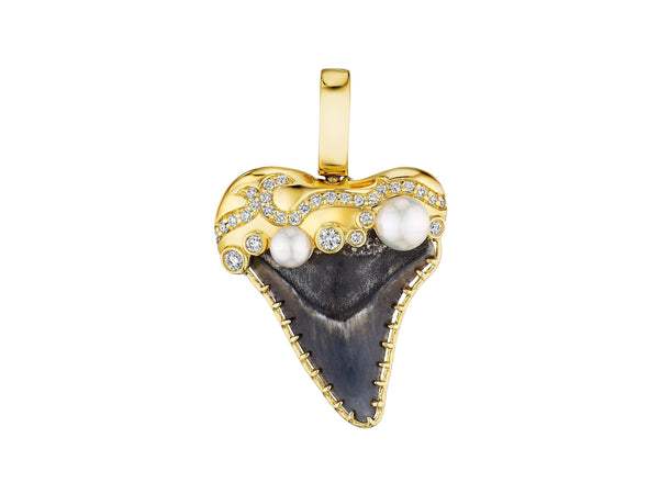 Shark Tooth Pearl and Diamond Pendant