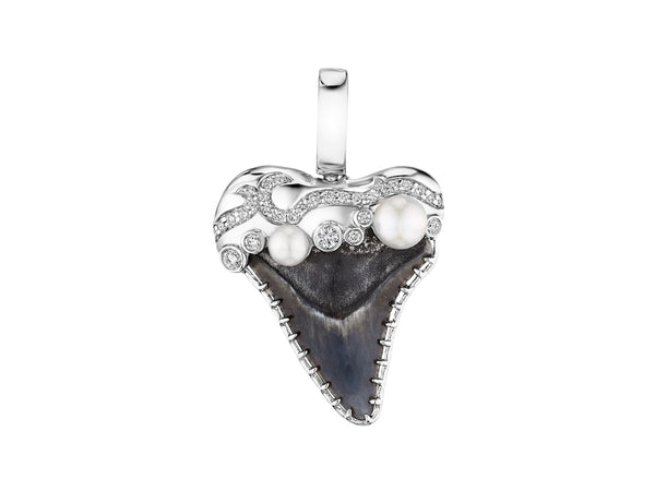 Shark Tooth Pearl and Diamond Pendant