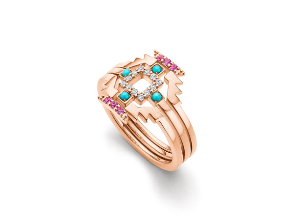 Sierra Center Stackable Diamond and Turquoise Ring