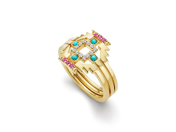 Sierra Center Stackable Diamond and Turquoise Ring