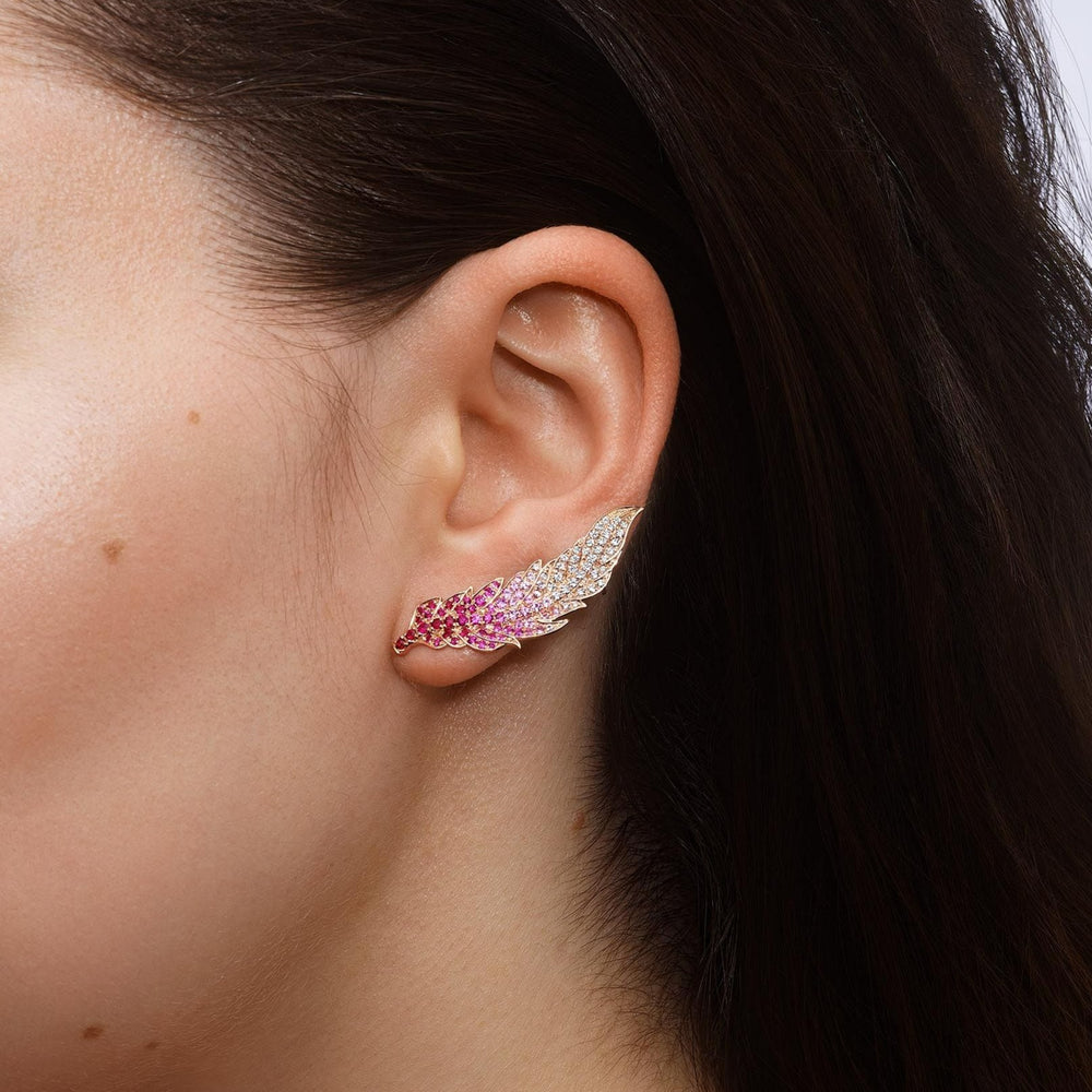 Fearless Feather Ruby and Diamond Earrings