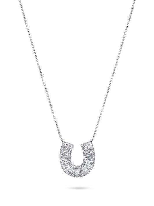 Large Baguette Lucky Horseshoe Diamond Necklace