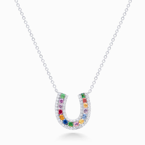 Confetti Horseshoe Necklace - White Gold