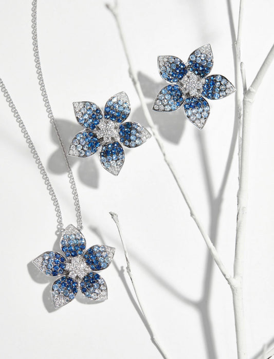 Zahara Blue Sapphire and Diamond Flower Necklace by Karina Brez