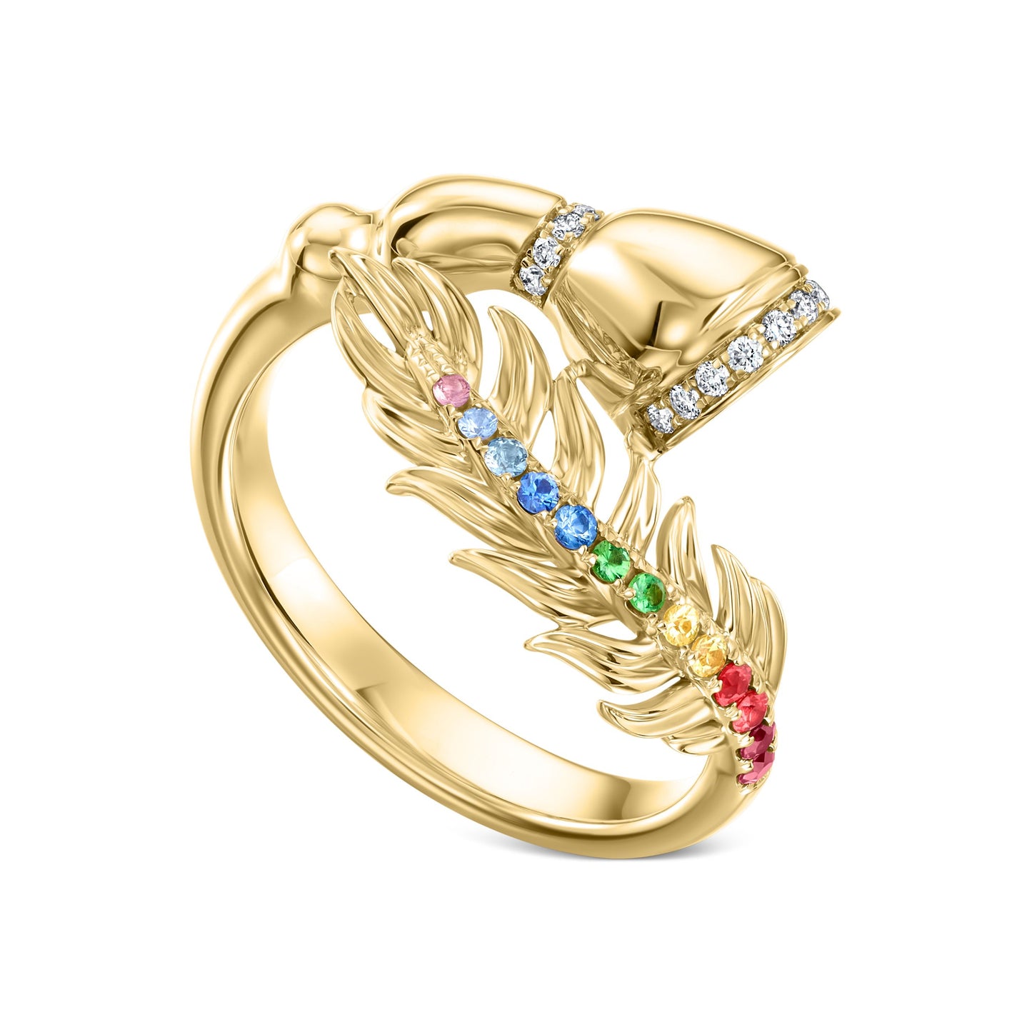 Fearless Feathers Yellow Gold and Multicolor Sapphire Ring