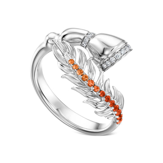 Fearless Feathers White Gold and Orange Sapphires Ring