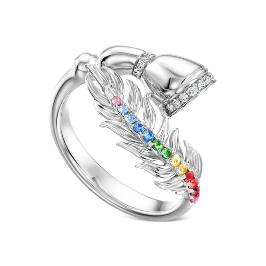 Fearless Feathers White Gold and Multicolor Sapphires Ring