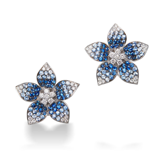 Zahara Blue Sapphire and Diamond Flower Earrings by Karina Brez