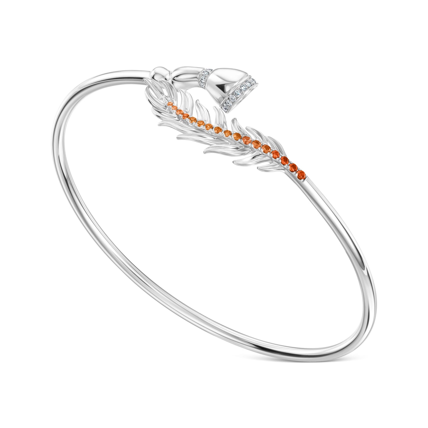 Fearless Feathers White Gold and Orange Sapphires Bracelet