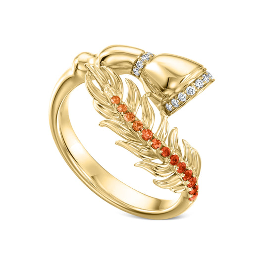 Fearless Feathers Yellow Gold and Orange Sapphires Ring