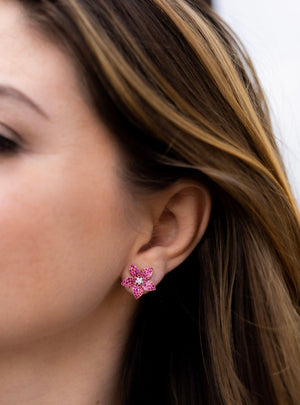 Zahara Ruby and Diamond Flower Earrings