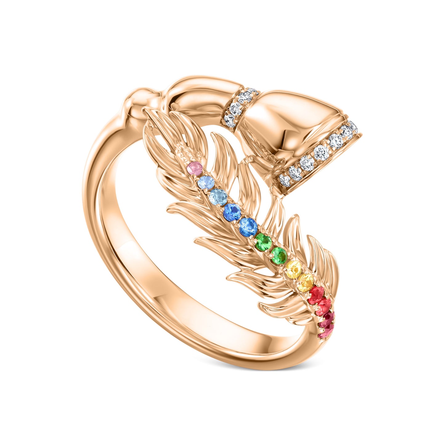 Fearless Feathers Rose Gold and Multicolor Sapphire Ring